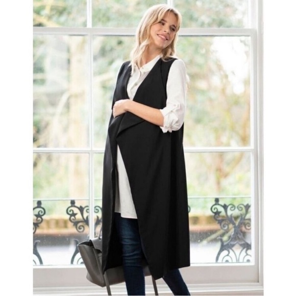 Seraphine Jackets & Blazers - NWT Seraphine‎ Maternity draped long black vest size 2 nursing